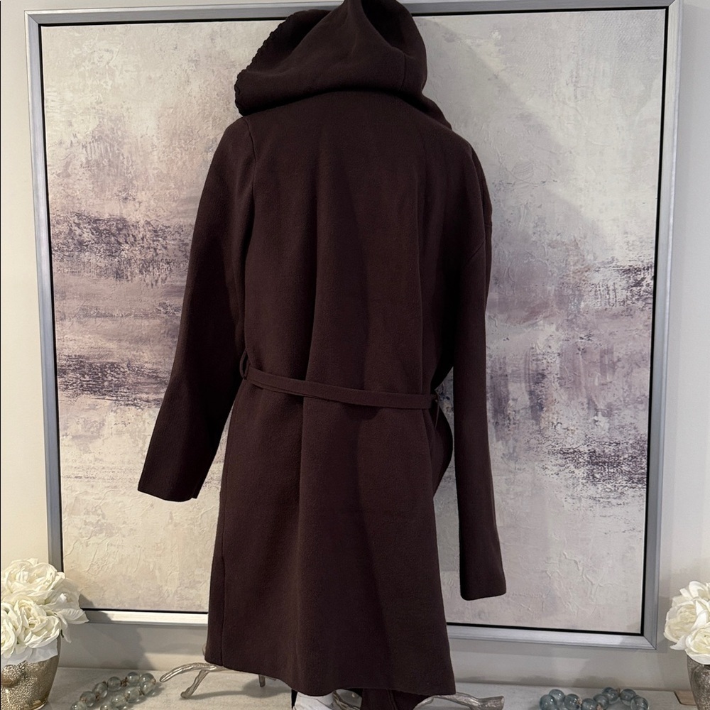 Elegant Brown Women's Open Sweater Hooded Cardigan - Picture 2 of 4